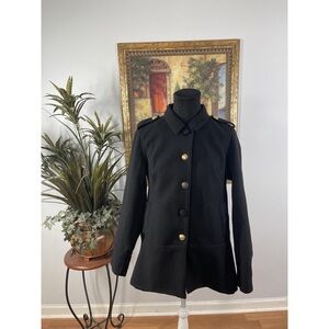 LOGO by Lori Goldstein Elegant Black Trench Coat with Gold Accents